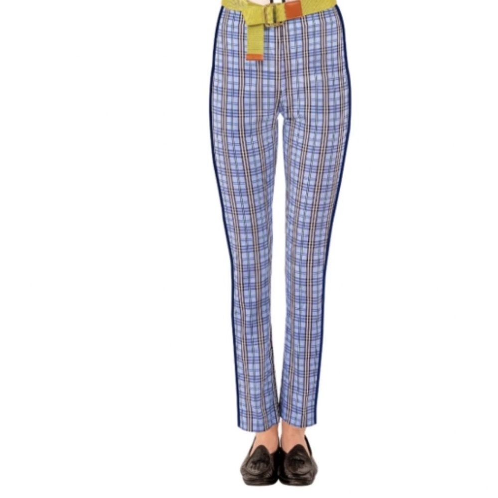 NWT Gretchen Scott GripeLess Tall Pull On Pant in Sunshine Plaid Blue.